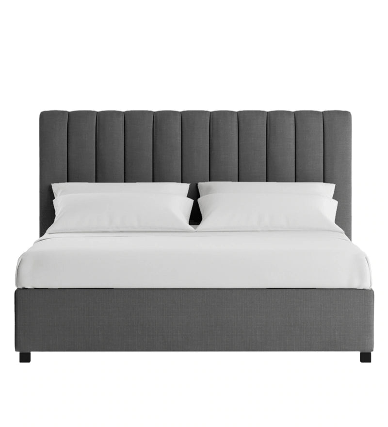 Grey vertical tufting bed with drawer