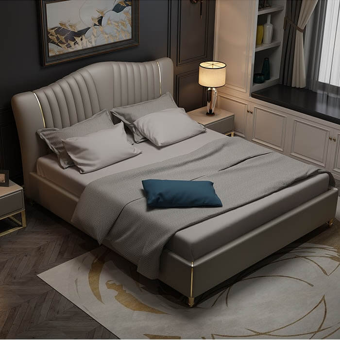 Smokey grey upholstered bed with storage