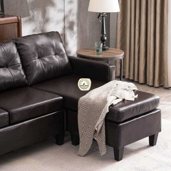 Coffee Convertible Sectional Leather Sofa With Ottoman