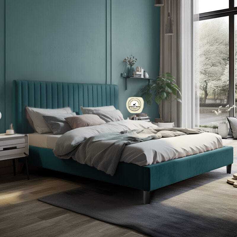 Teal Green Vertical Tufting Bed