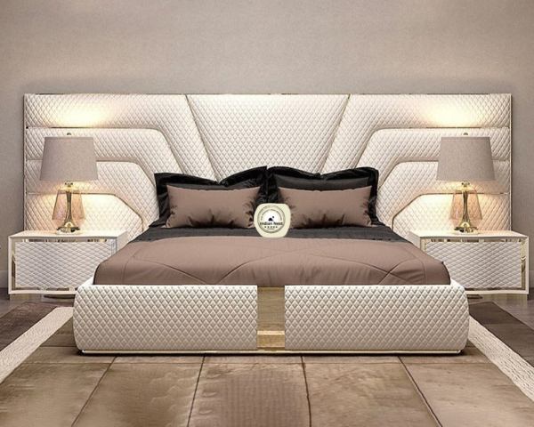 Beige Large Headboard With Night Stand