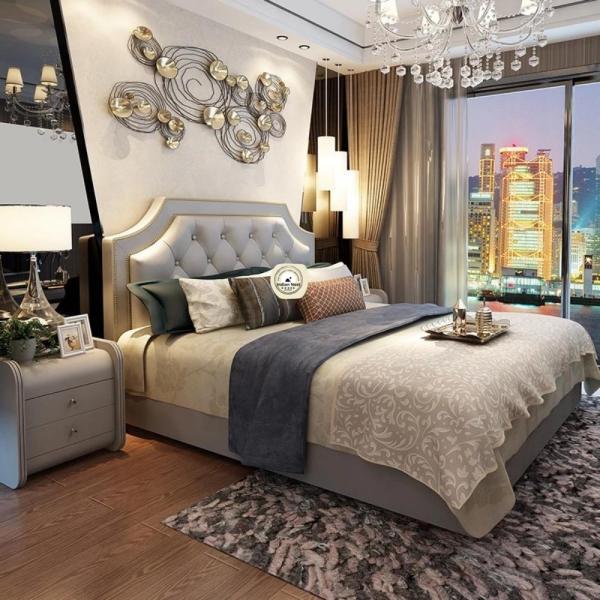 Classic tufted leatherette bed