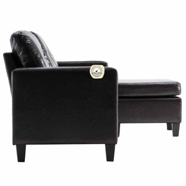 Coffee Convertible Sectional Leather Sofa With Ottoman