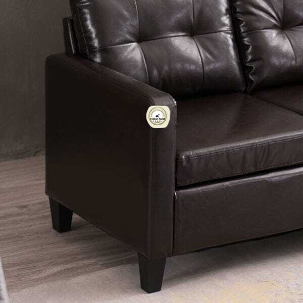 Coffee Convertible Sectional Leather Sofa With Ottoman