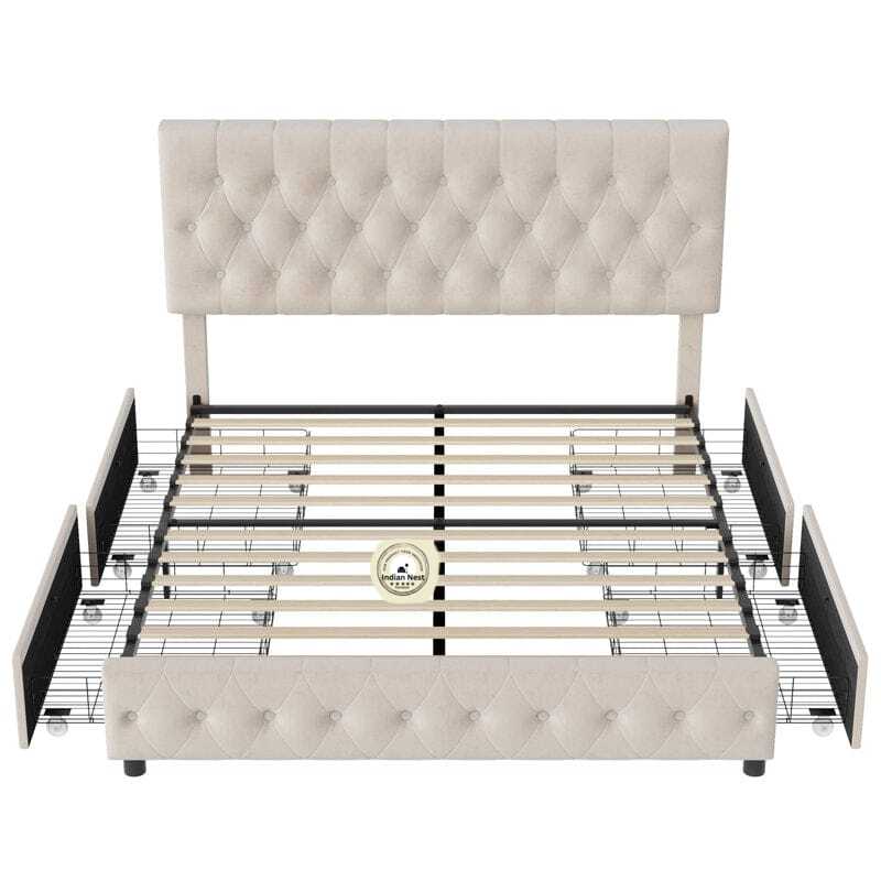Deblin Beige Upholstered Bed With Side Storage