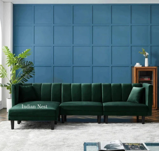 Green lush L shape sofa