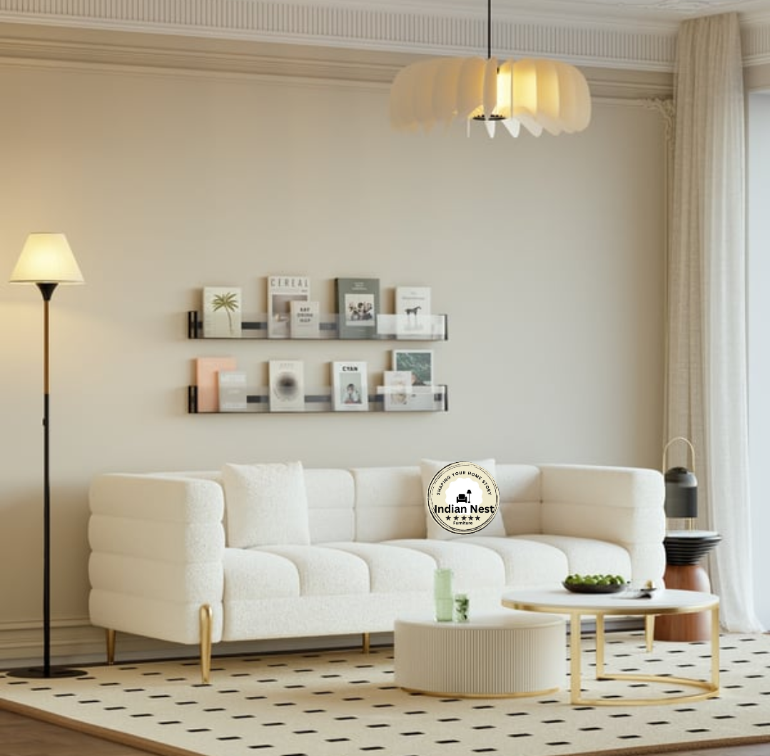 Aahed Milky White Sofa With Golden Legs