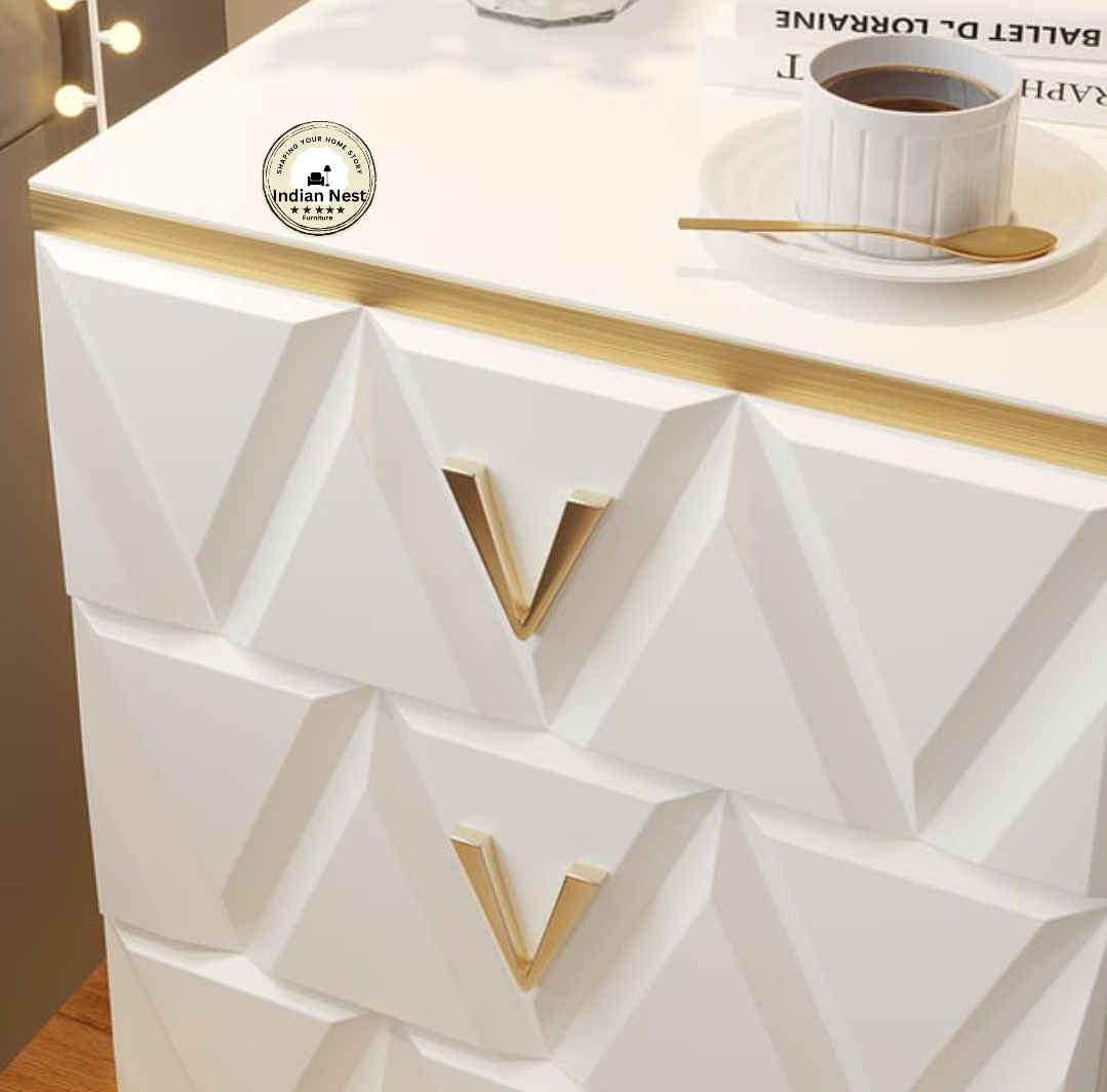 Aahed V-design white bed side table