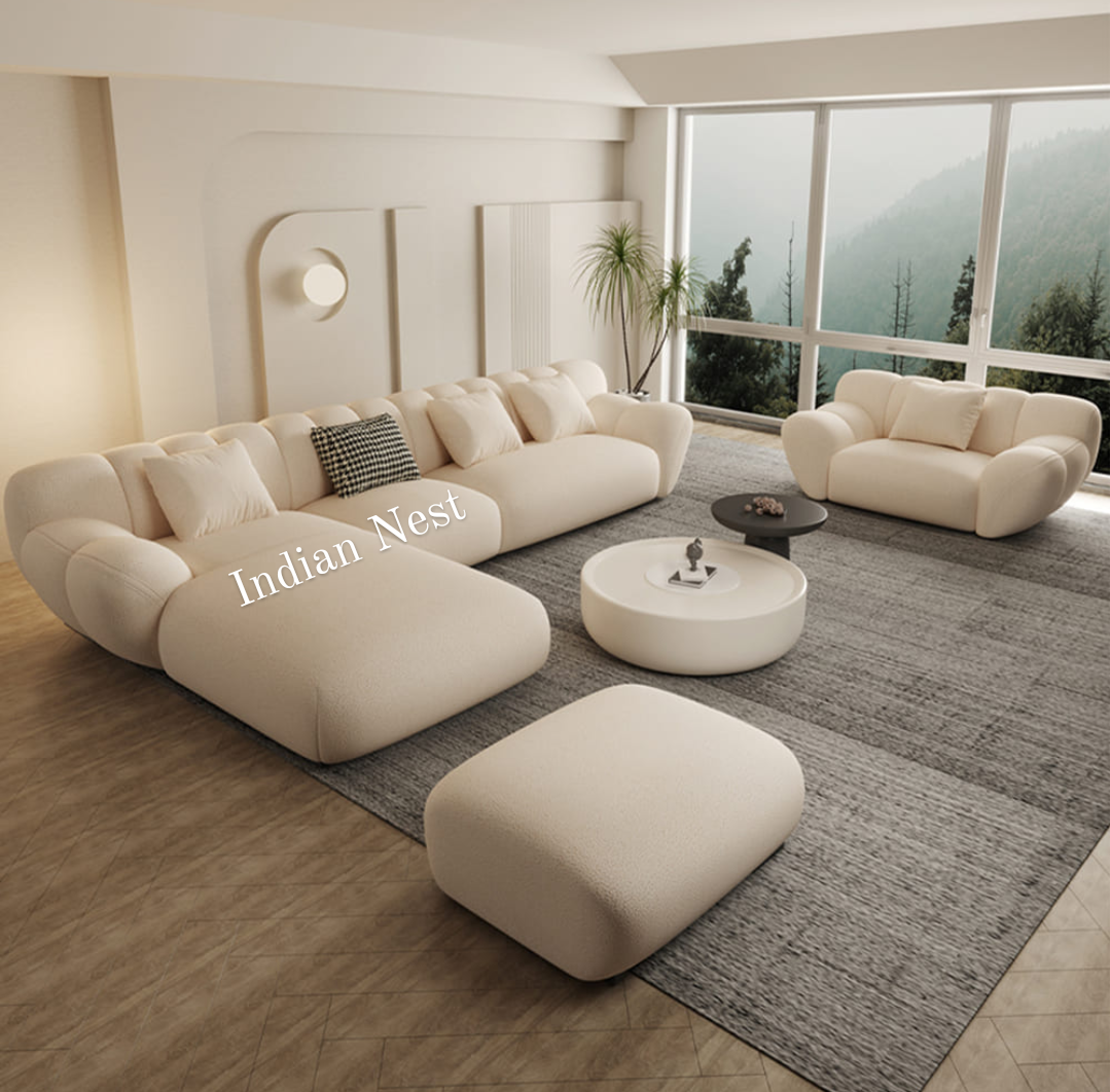 Living Room Corner Sofa Seat Luxe Buckle Fabric Corner Sofa