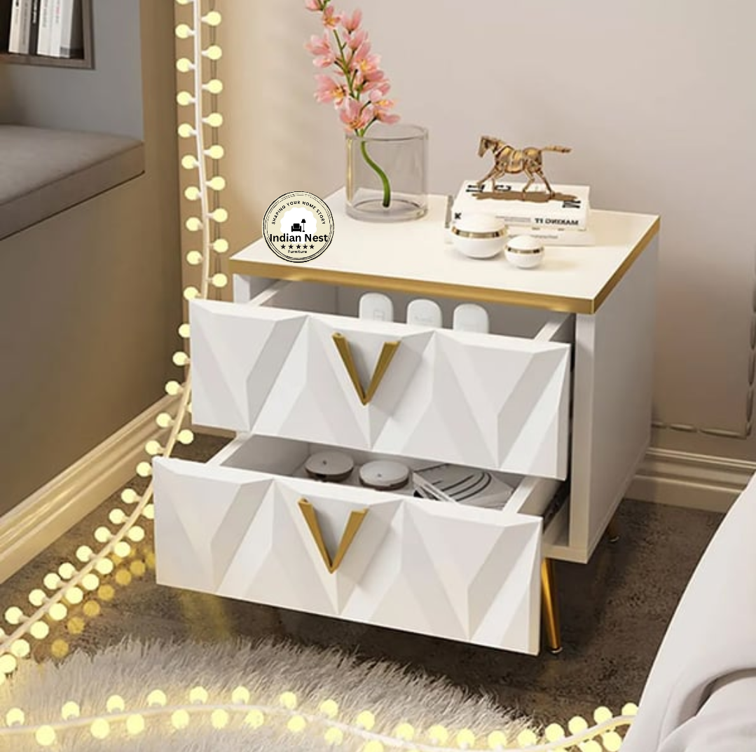 Aahed V-design bedside table with two drawer