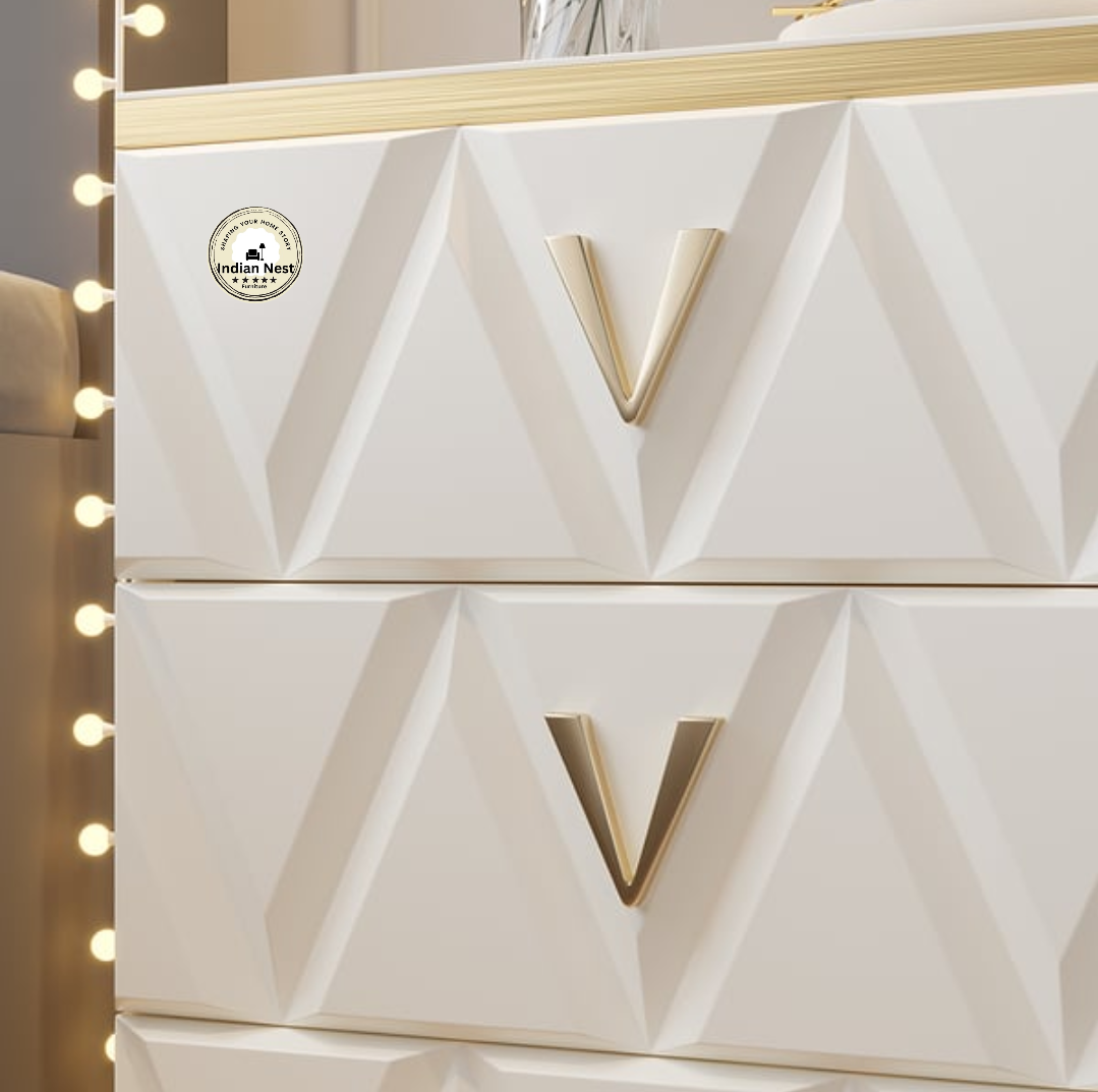 Aahed V-design white bed side table