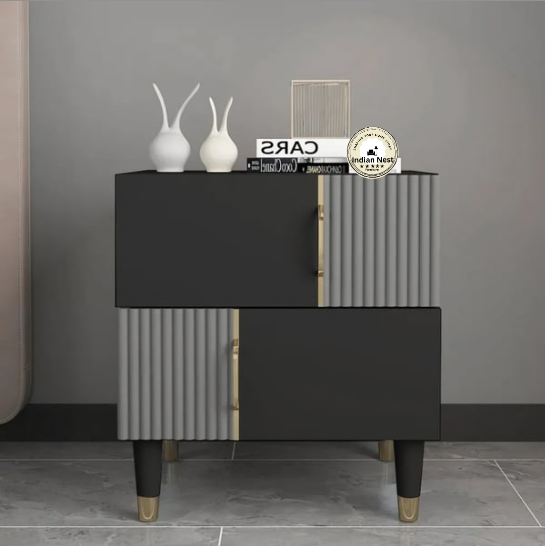 Black strip style bed side table