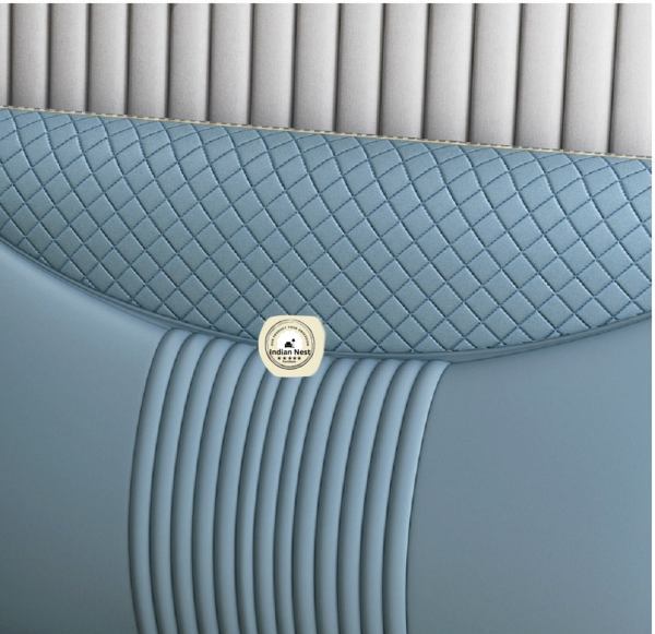 Blue Colored Modern Headboard Tufted Leatherette Bed for Bedroom