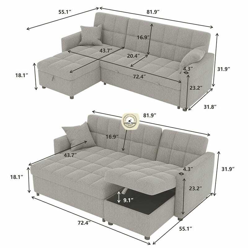 Aspen L-Shape Sofa cum bed with Storage in Velvet