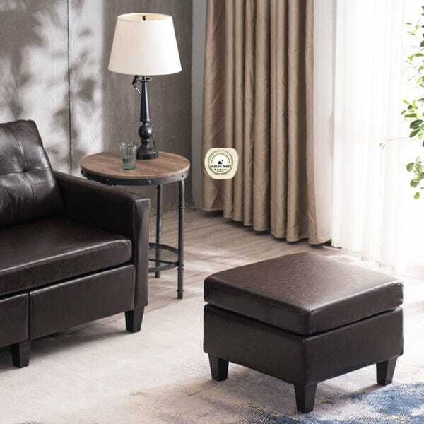 Coffee Convertible Sectional Leather Sofa With Ottoman
