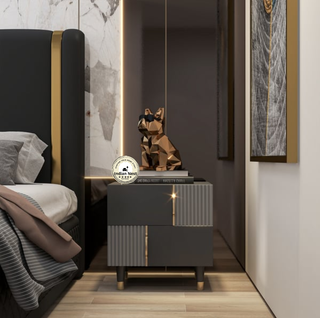 Black strip style bed side table