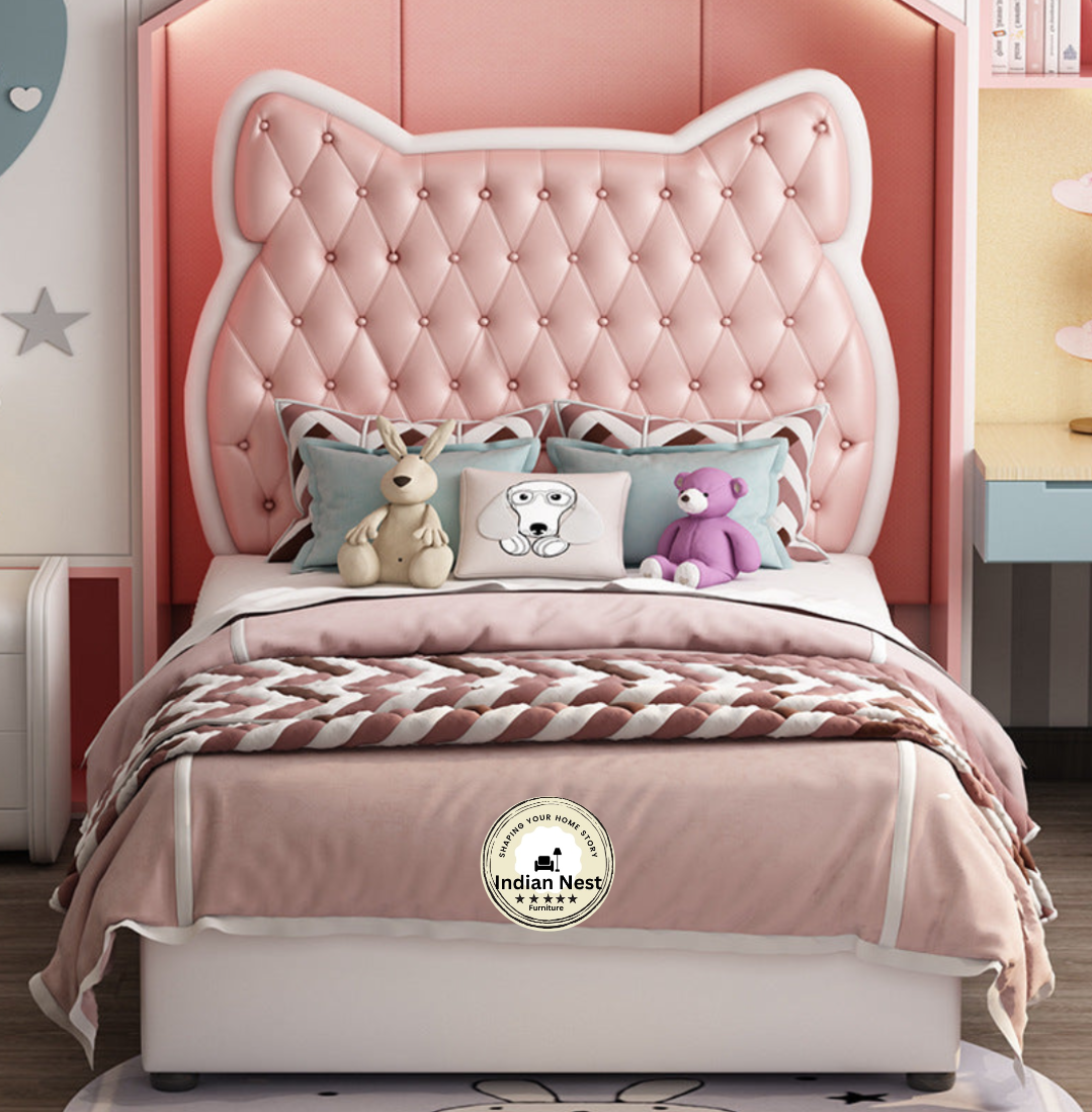 Princess bed pink in leatherette.