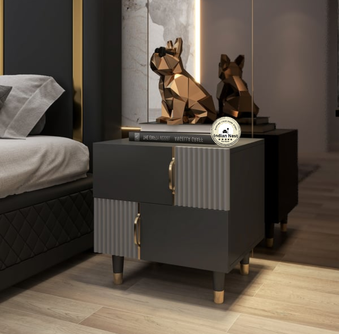 Black strip style bed side table