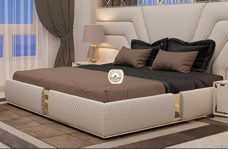 Beige Large Headboard With Night Stand