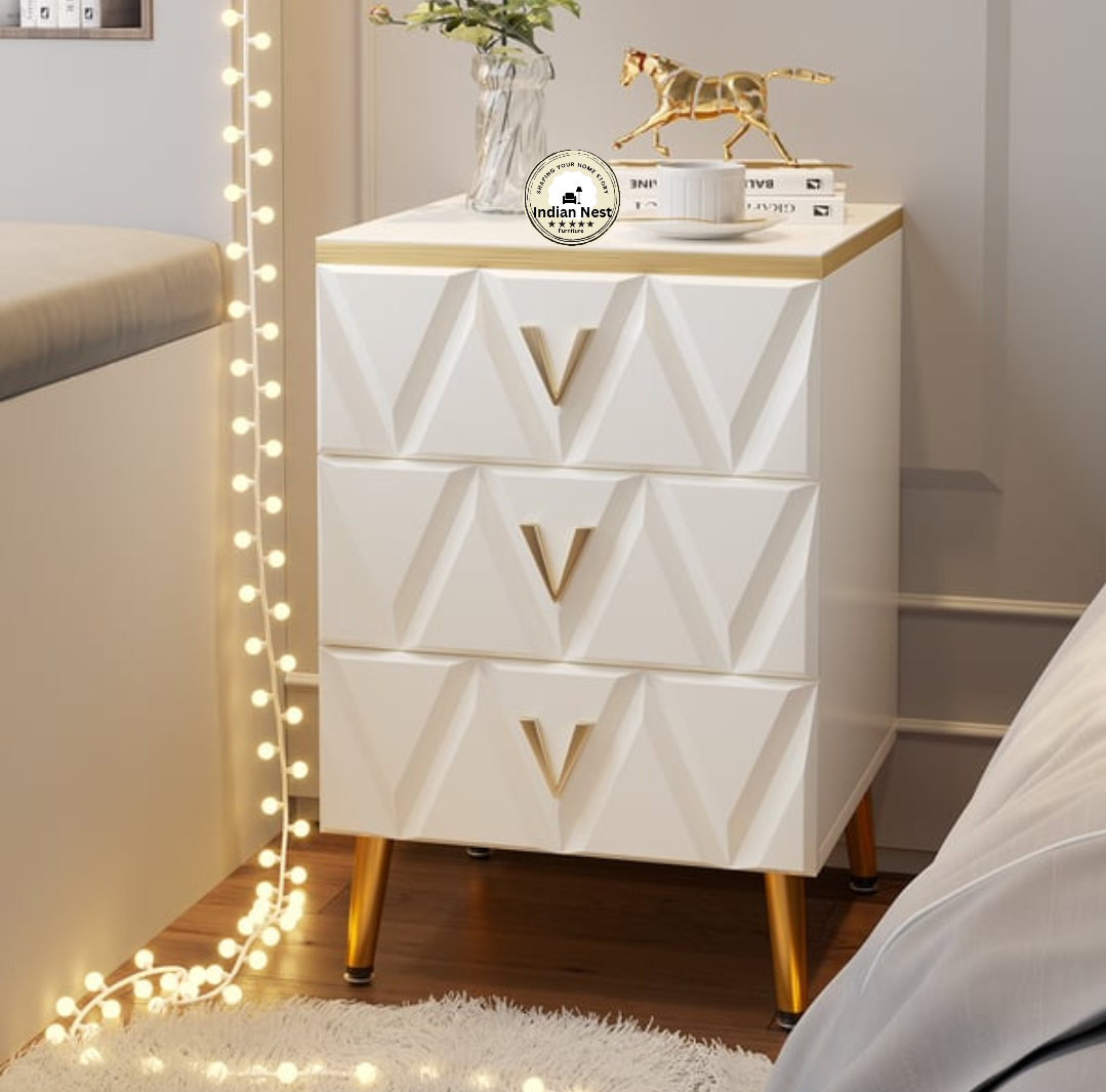 Aahed V-design white bed side table