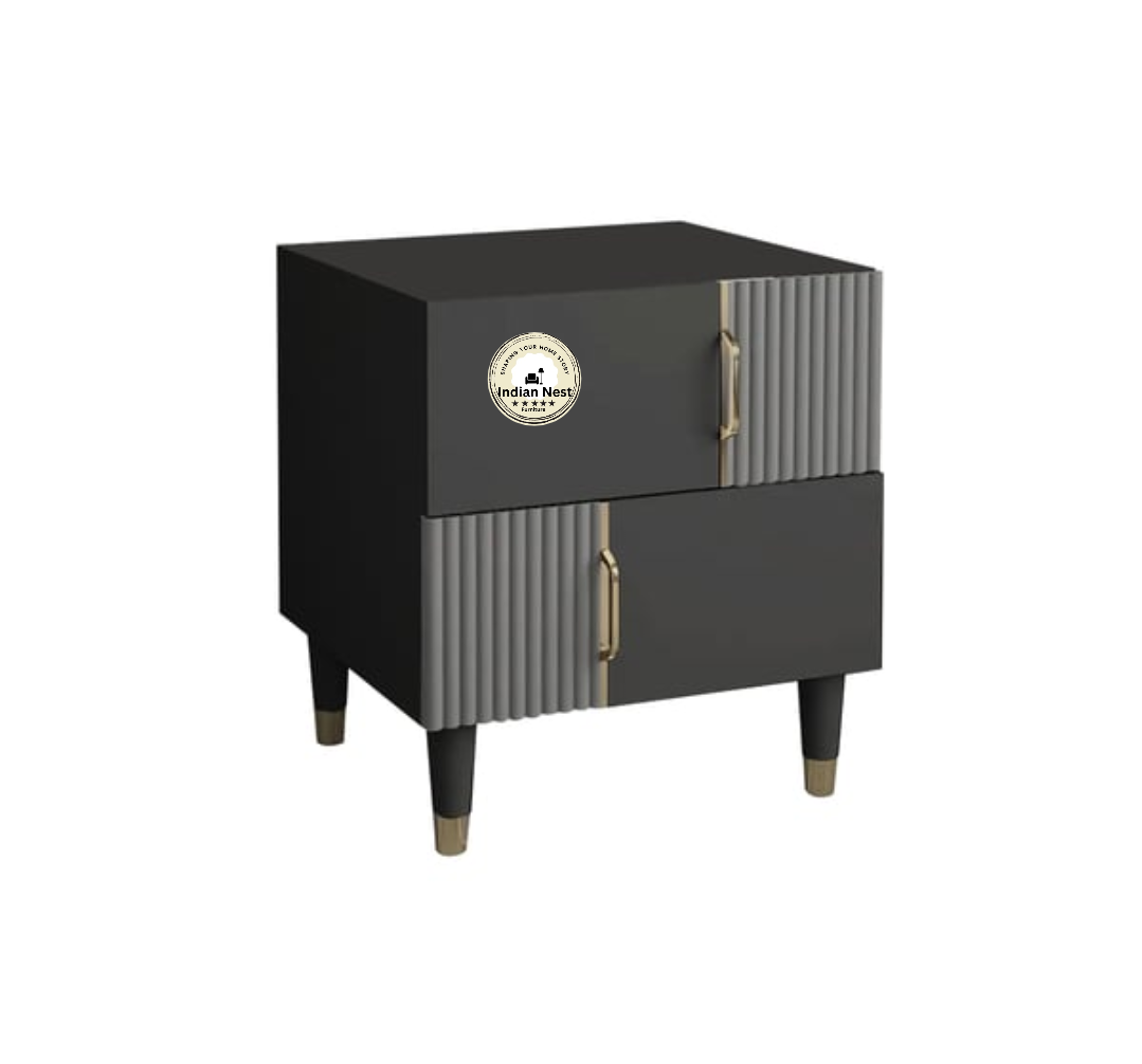 Black strip style bed side table