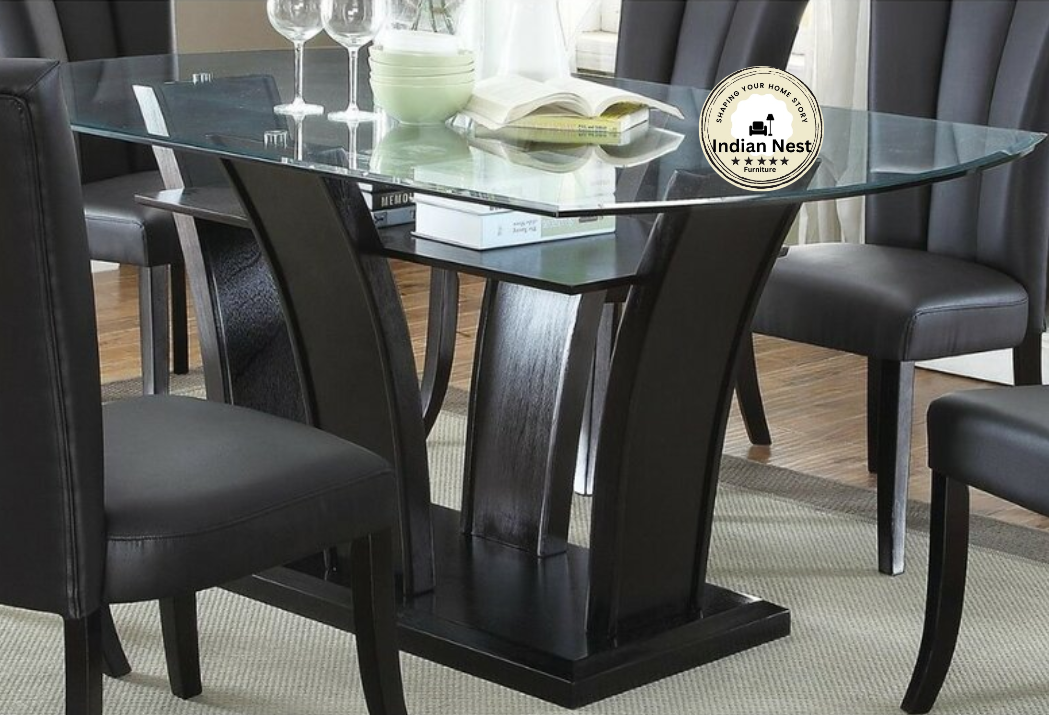 Douglas Ashely Glass Wooden Dining Table