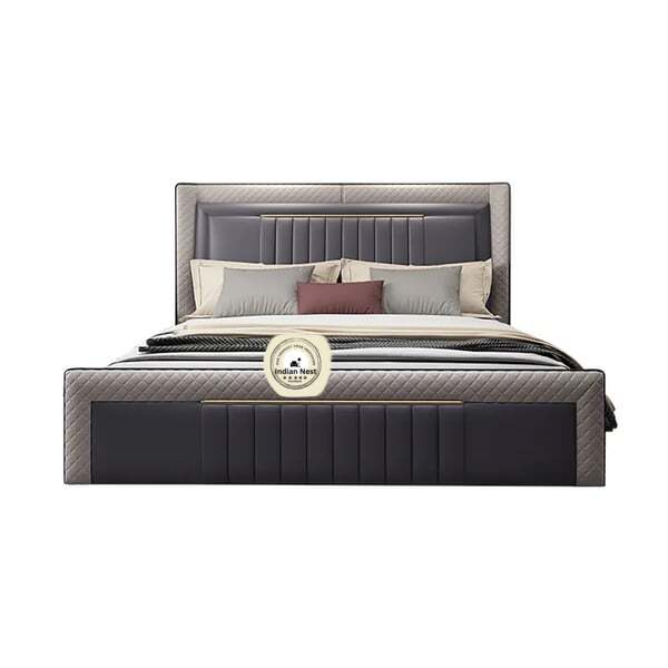 Classic Upholstered Wingback Bed In Purple leatherate