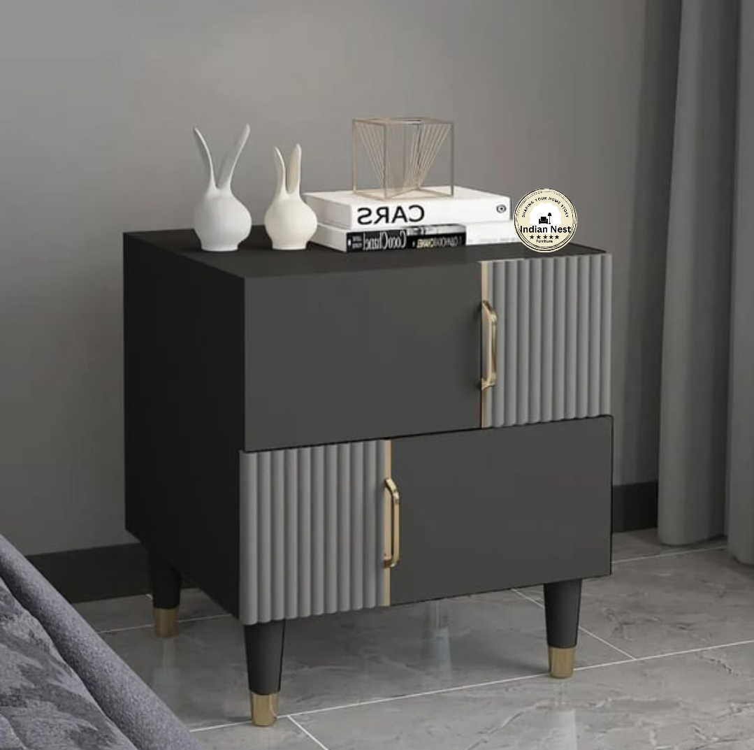 Black strip style bed side table