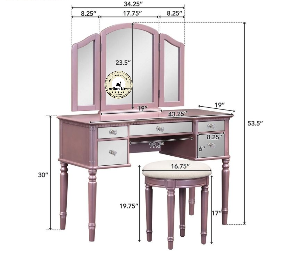 Ached Pink Wooden Makeup Dresser