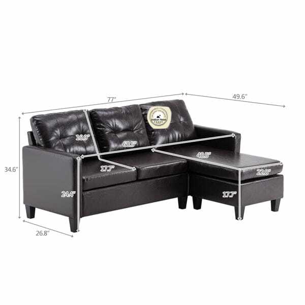 Coffee Convertible Sectional Leather Sofa With Ottoman