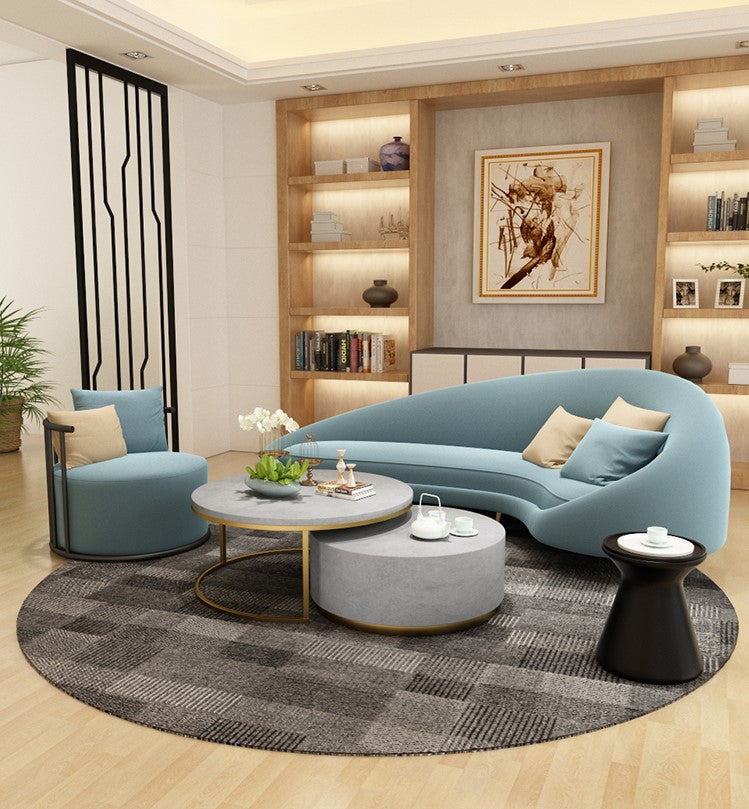 Royal Italian Style Modern Velvet Upholstered Curved Sofa