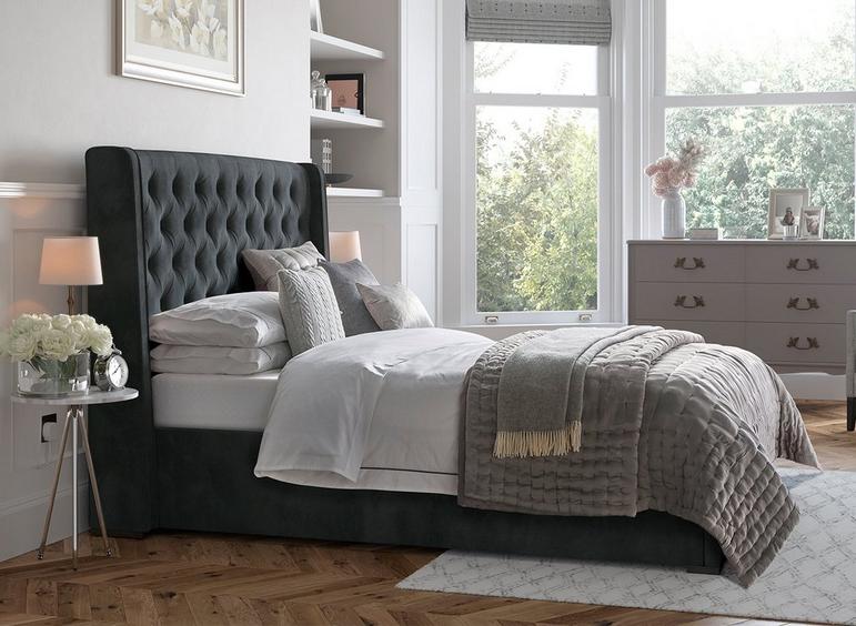 Canabria Upholstered Bed in Suede with Storage