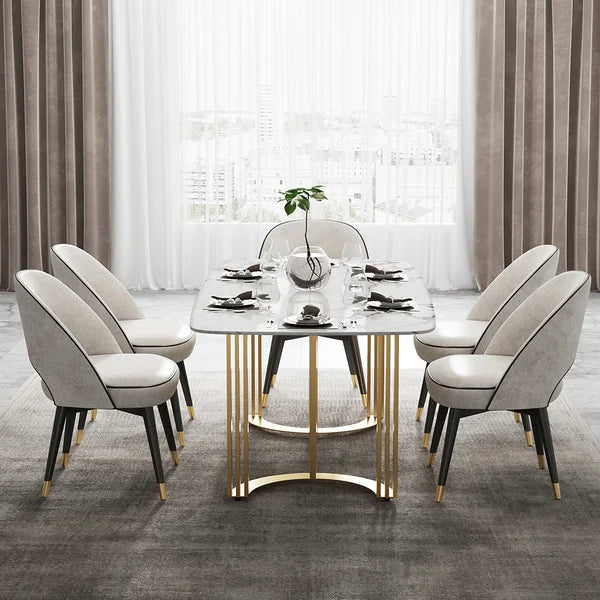 White Dining Table In Metal Base