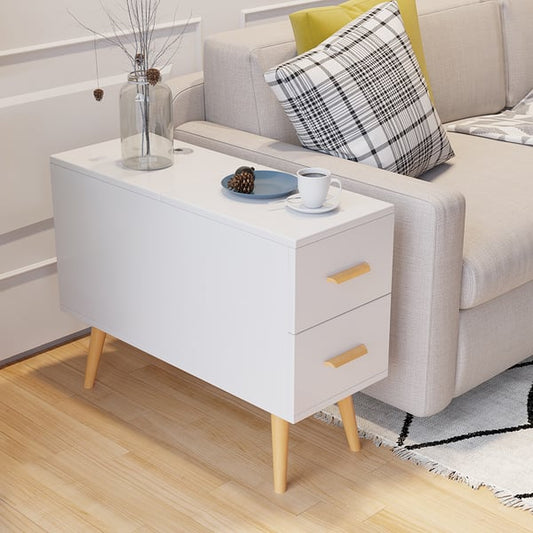 Sky White Bed side Table with Storage