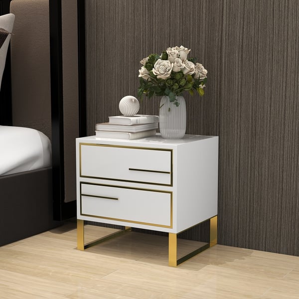 Nordic Golden white bed side table with drawers