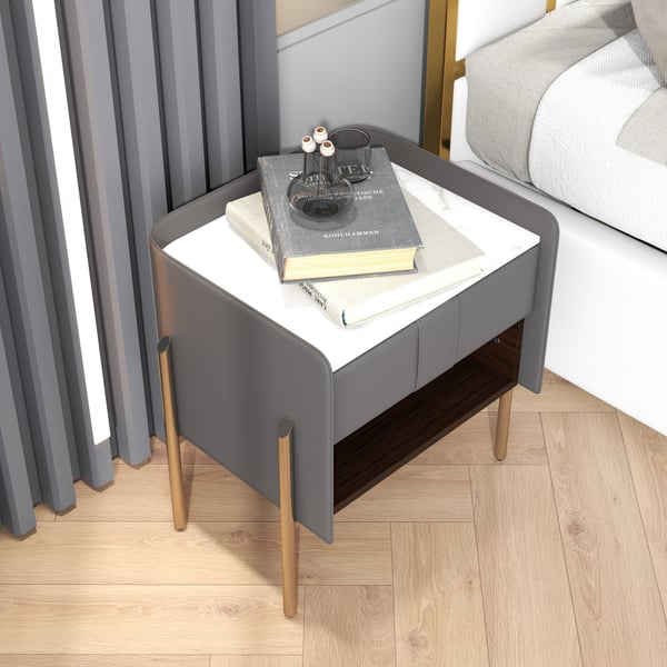 Smoky dark Grey bed side table with rich Golden leg