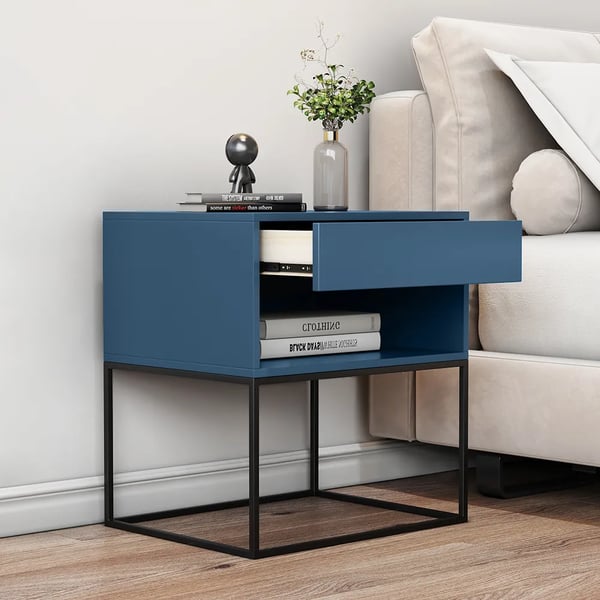 Roman rich blue bed side table with drawer