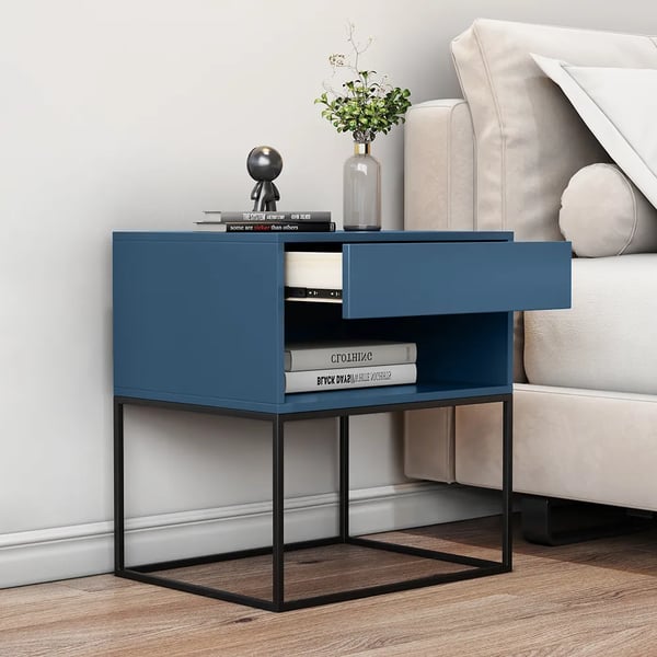 Roman Rich Blue Bed Side Table With Drawer