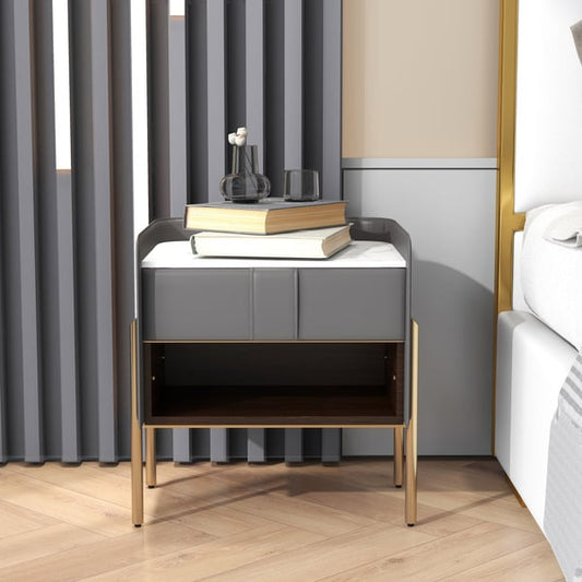 Smoky dark Grey bed side table with rich Golden leg