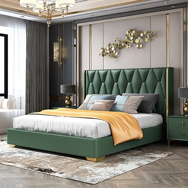 Roman Green Upholstered Tufting Bed