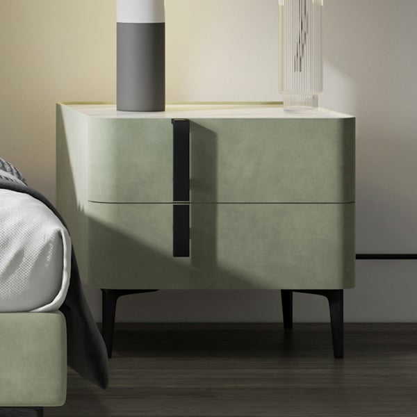 Jazzy Green Bed Side Table In Suede