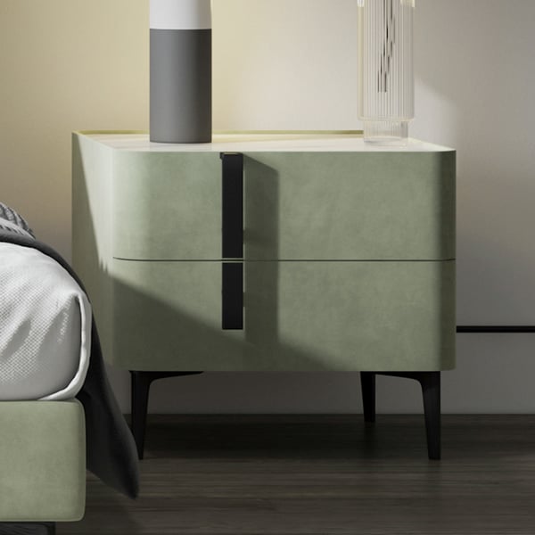 Jazzy green bed side table in suede