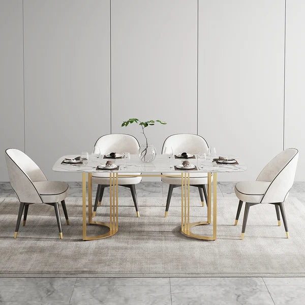 White Dining Table In Metal Base