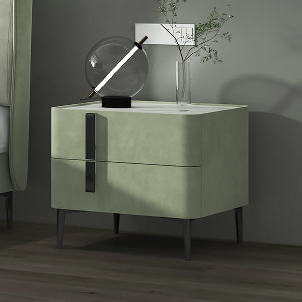 Jazzy Green Bed Side Table In Suede