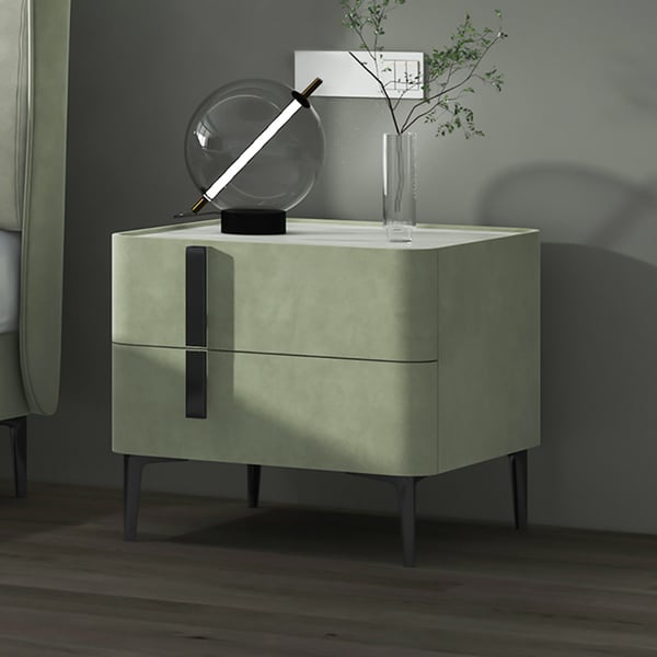 Jazzy green bed side table in suede