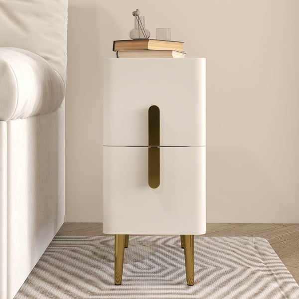 Milky Bed Side Table With Golden Leg