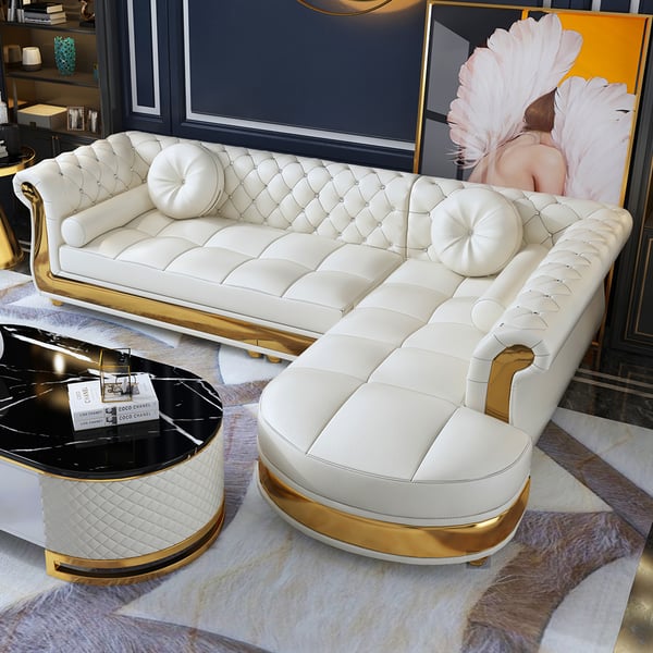 Italian Sazzy Sectional Sofa With Glam Golden