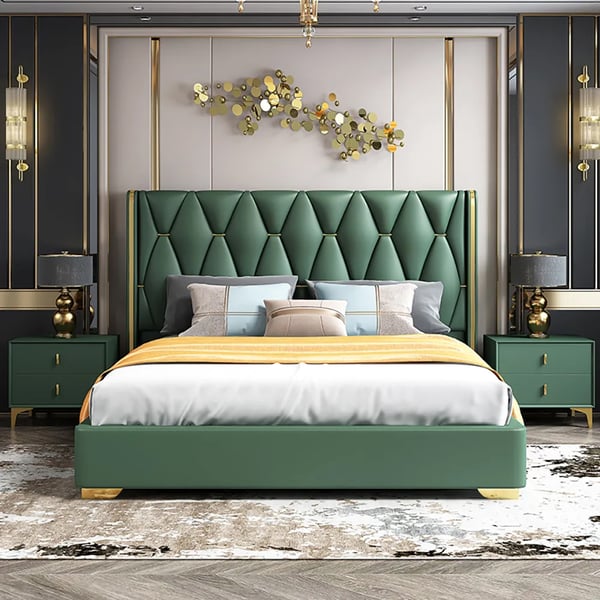 Roman Green Upholstered Tufting Bed