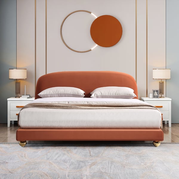 Glam Orange Bed In Rich Suede