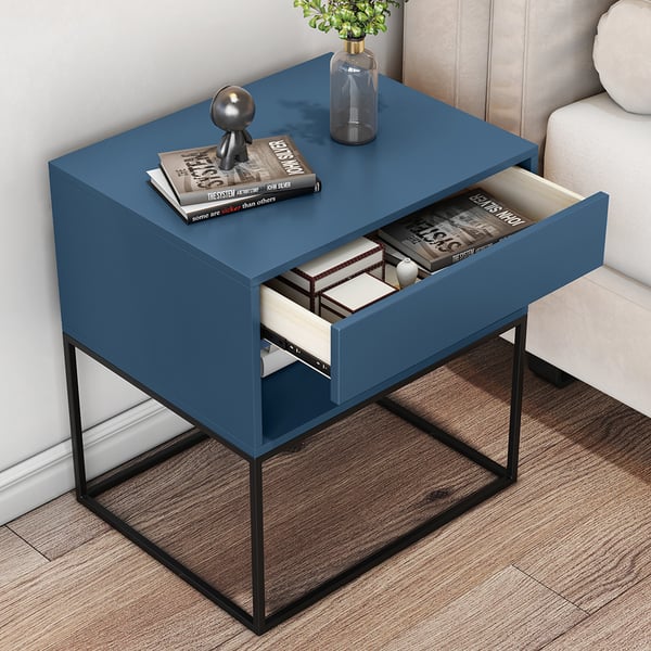 Roman Rich Blue Bed Side Table With Drawer
